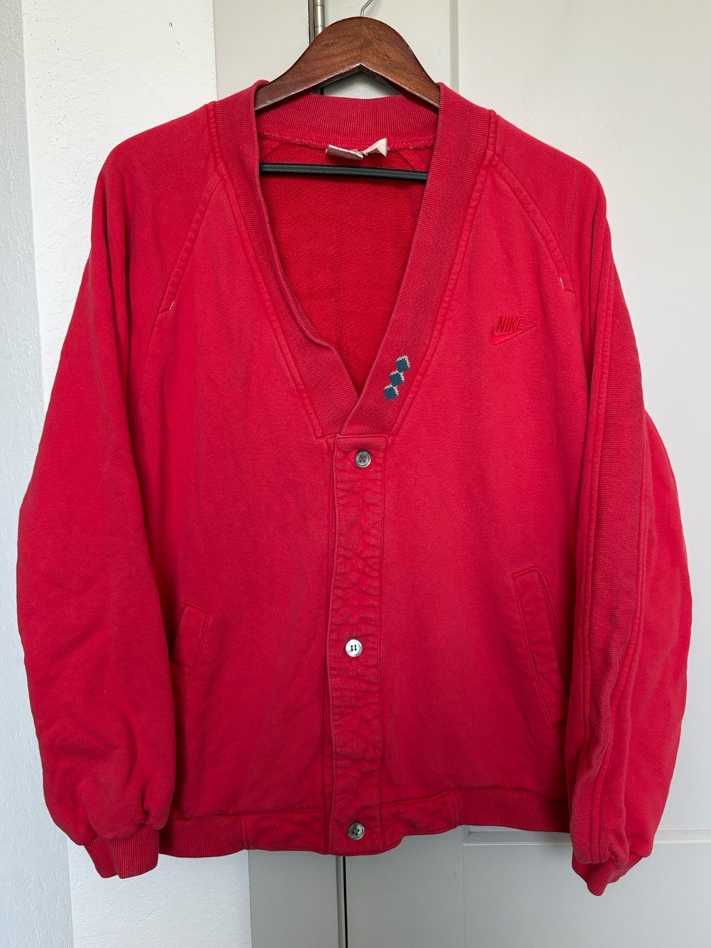 VINTAGE 90S NIKE RED SWEATER CARDIGAN MENS LARGE